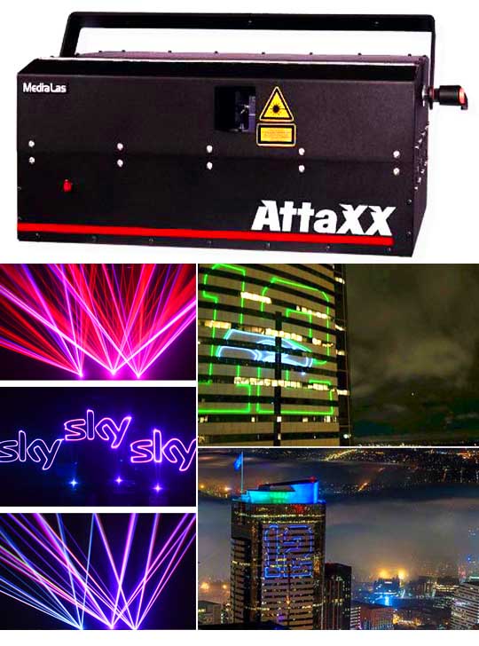 Зенитный прожектор лазерный MEDIALAS AttaXX 4000 RGB, Луч в небо со здания