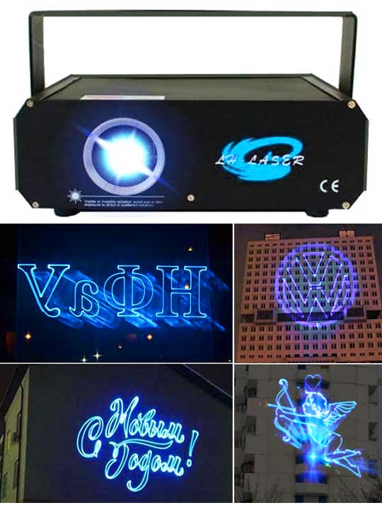 Лазерный проектор для рекламы синий 1000mW LASER HIGHT Blue 3D SD