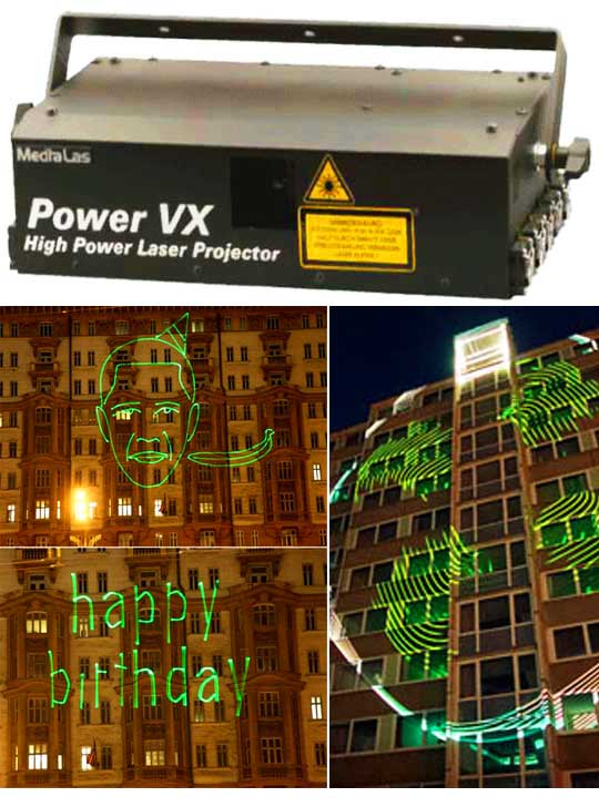 Зенитный прожектор лазерный MEDIALAS Power VX 3000, Луч в небо со здания