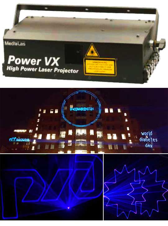 Зенитный прожектор лазерный MEDIALAS Power VX 3000B, Луч в небо со здания